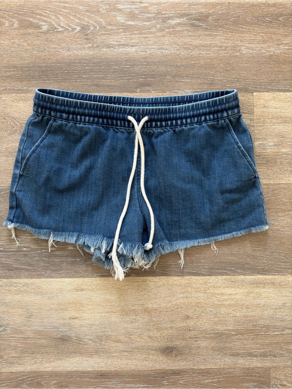 aerie Blue Denim Jean Shorts with Drawstring